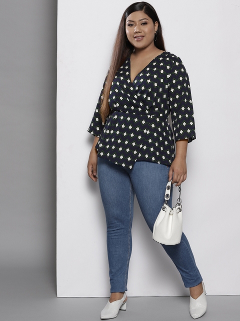 

DOROTHY PERKINS Women Navy Blue Printed Wrap Top