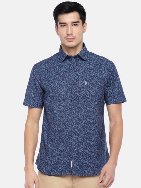 

U.S. Polo Assn. Men Blue Regular Fit Printed Casual Shirt