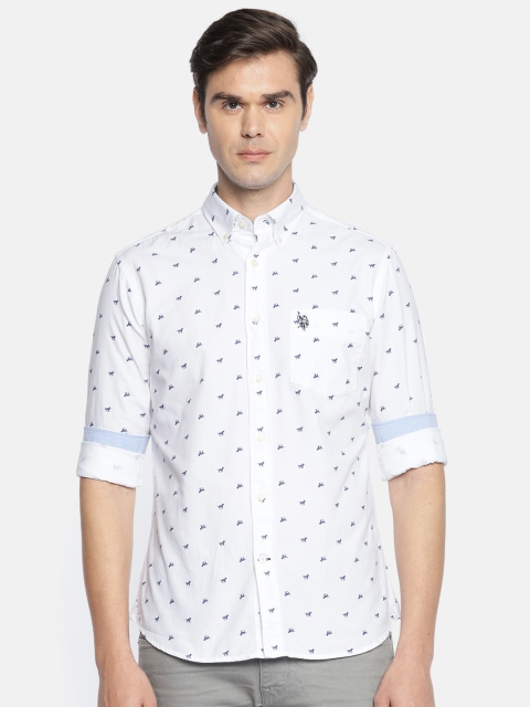 

U.S. Polo Assn. Men White Regular Fit Printed Casual Shirt