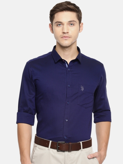 

U.S. Polo Assn. Tailored Men Navy Blue Slim Fit Self Design Smart Casual Shirt