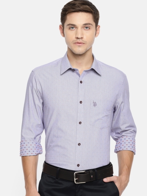 

U.S. Polo Assn. Tailored Men Navy Blue & Off-White Regular Fit Self Design Casual Shirt