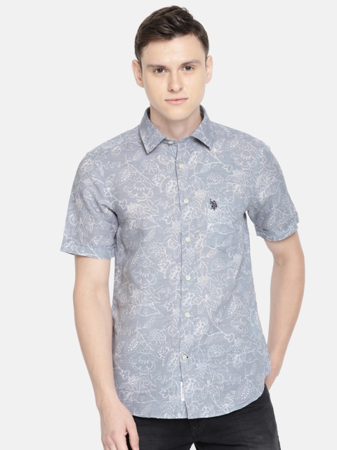 

U.S. Polo Assn. Men Grey & White Tailored Fit Printed Casual Shirt