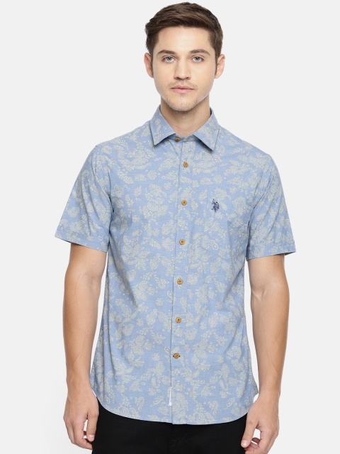 

U.S. Polo Assn. Men Blue & Yellow Tailored Fit Printed Casual Shirt