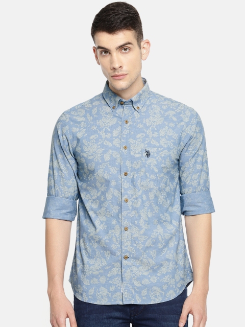 

U.S. Polo Assn. Men Blue & Yellow Tailored Fit Printed Casual Shirt