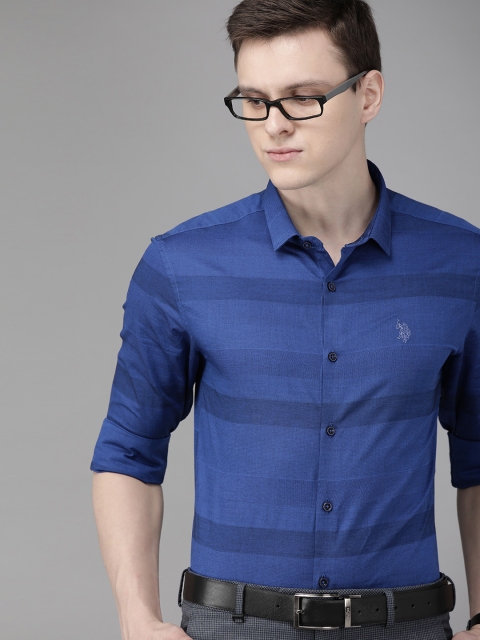 

U.S. Polo Assn. Tailored Men Navy Blue Slim Fit Striped Formal Shirt