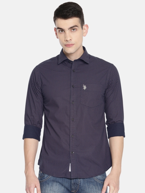 

U.S. Polo Assn. Men Navy Blue & Maroon Tailored Fit Printed Casual Shirt