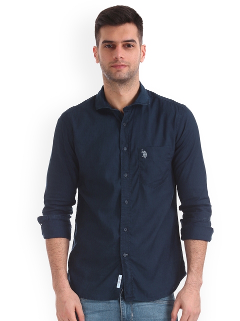 

U.S. Polo Assn. Men Navy Blue Regular Fit Solid Casual Shirt