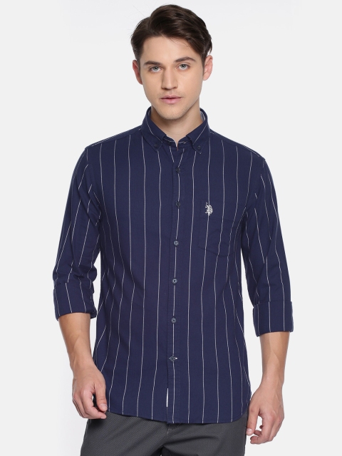 

U.S. Polo Assn. Men Navy Blue & White Striped Casual Shirt