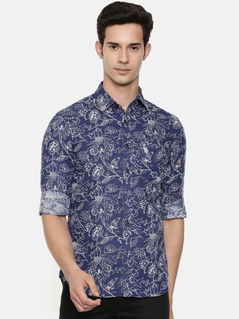 

U.S. Polo Assn. Men Navy Blue & White Tailored Fit Printed Casual Shirt