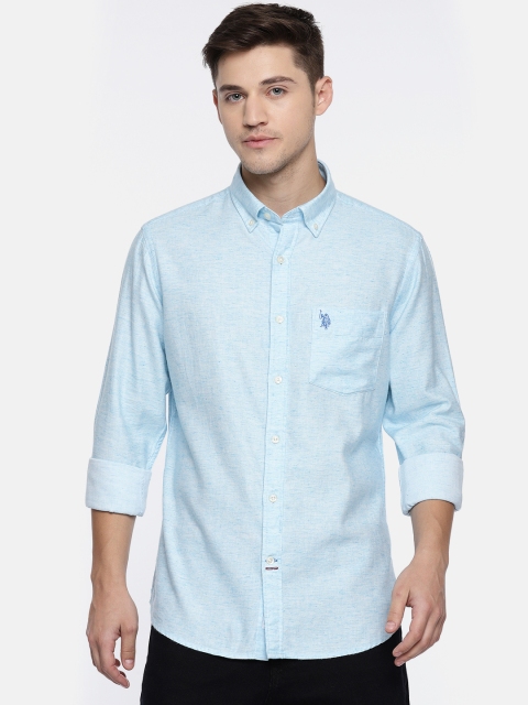 

U.S. Polo Assn. Men Blue Tailored Fit Solid Casual Shirt
