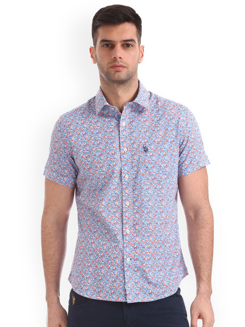 

U.S. Polo Assn. Men Orange & Blue Regular Fit Printed Casual Shirt