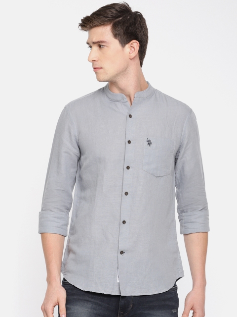 

U.S. Polo Assn. Men Grey Tailored Fit Solid Casual Shirt