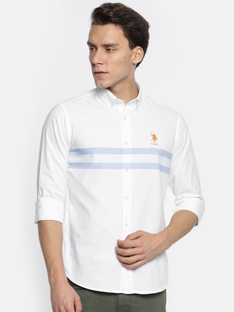 

U.S. Polo Assn. Men White Tailored Fit Striped Casual Shirt