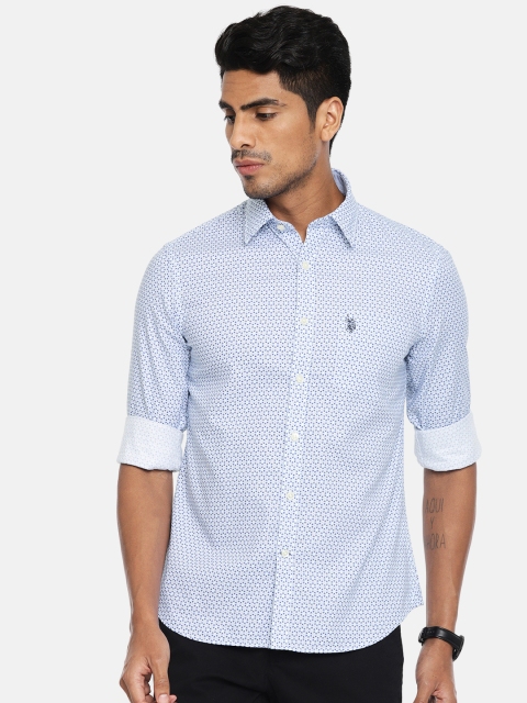 

U.S. Polo Assn. Men Blue & White Tailored Fit Printed Casual Shirt
