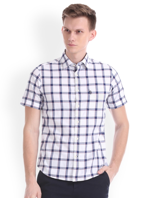 

U.S. Polo Assn. Men White & Navy Blue Regular Fit Checked Casual Shirt