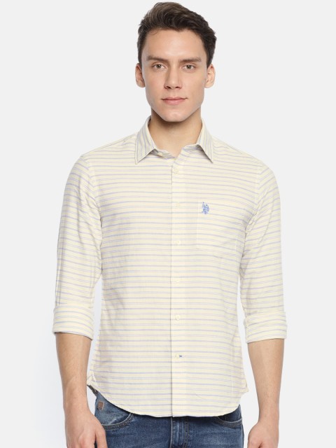 

U.S. Polo Assn. Men Yellow & Blue Tailored Fit Striped Casual Shirt