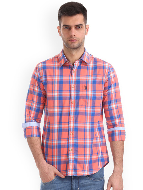 

U.S. Polo Assn. Men Orange & Blue Regular Fit Checked Casual Shirt