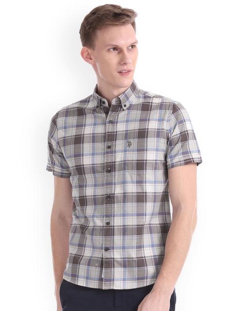 

U.S. Polo Assn. Men Grey & Brown Regular Fit Checked Casual Shirt