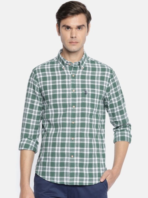 

U.S. Polo Assn. Men Green & White Tailored Fit Checked Casual Shirt