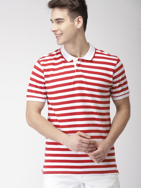 

Mast & Harbour Men White & Red Striped Polo Collar T-shirt