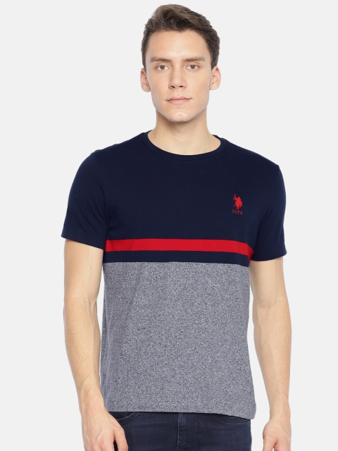 

U.S. Polo Assn. Men Navy Blue Colourblocked Round Neck T-shirt