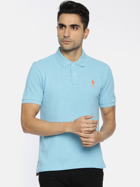 

U.S. Polo Assn. Men Blue Solid Polo Collar Pure Cotton T-shirt