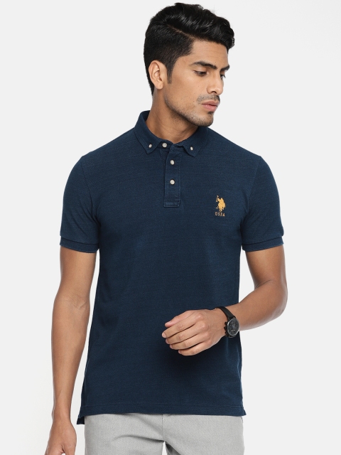 

U.S. Polo Assn. Men Navy Blue Solid Polo Collar T-shirt