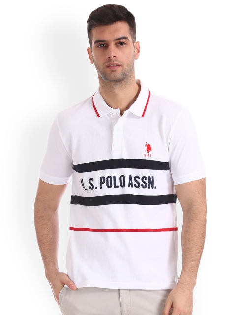 

U.S. Polo Assn. Men White Striped Polo Collar T-shirt