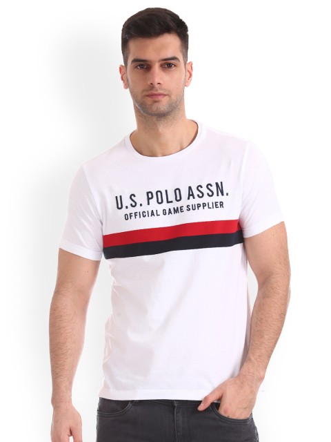 

U.S. Polo Assn. Men White Solid Round Neck Pure Cotton T-shirt