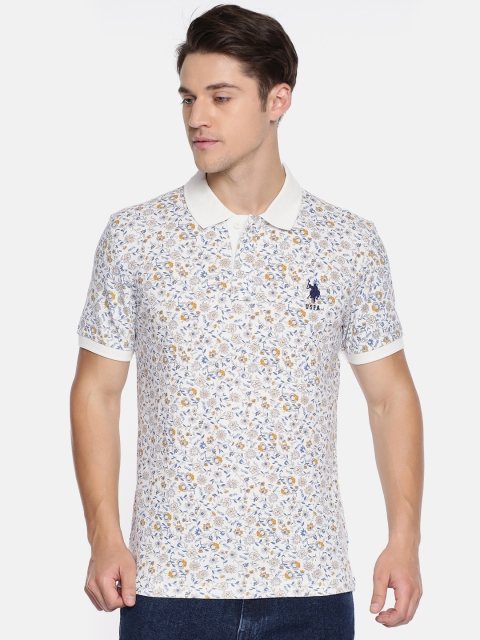 

U.S. Polo Assn. Men Off-White Printed Polo Collar T-shirt