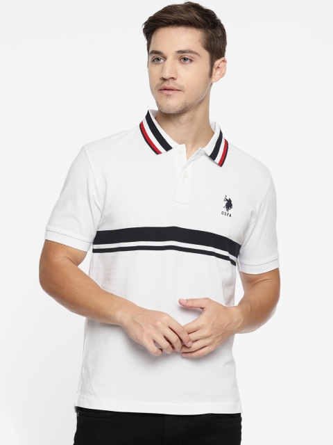 

U.S. Polo Assn. Men White Solid Polo Collar T-shirt