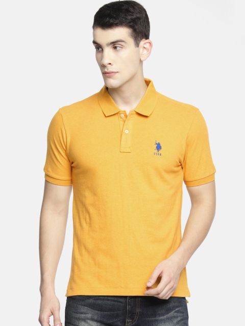 

U.S. Polo Assn. Men Mustard Yellow Solid Polo Collar T-shirt