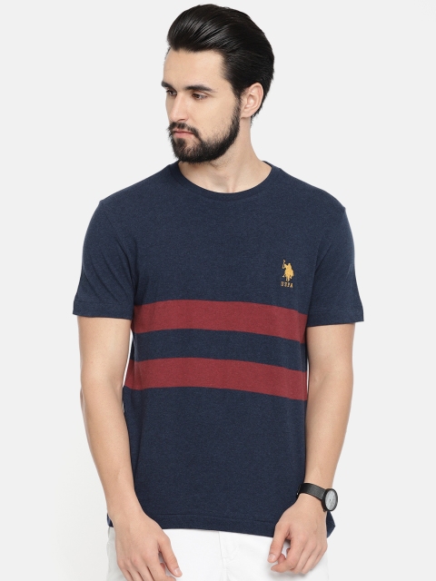 

U.S. Polo Assn. Men Navy Blue Striped Round Neck T-shirt