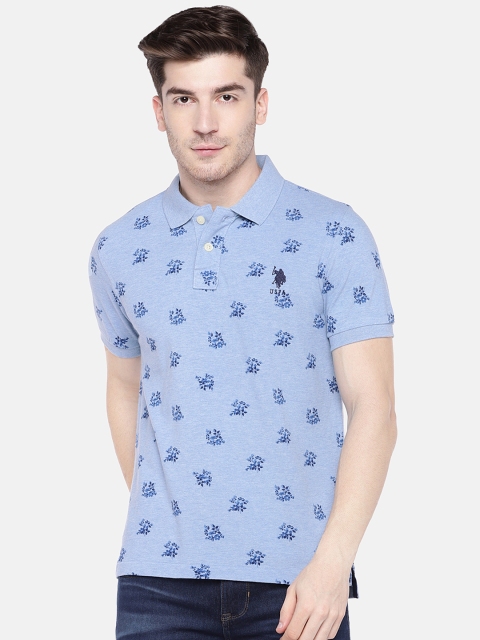 

U.S. Polo Assn. Men Blue Printed Polo Collar T-shirt