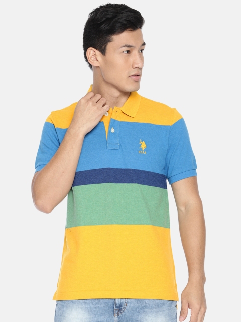 

U.S. Polo Assn. Men Yellow & Blue Colourblocked Polo Collar T-shirt
