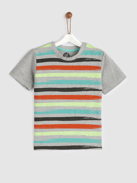 

YK Boys Grey & Red Striped Round Neck T-shirt