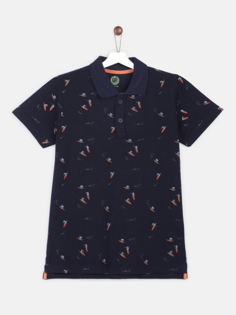 

YK Boys Navy Blue Printed Polo Collar T-shirt