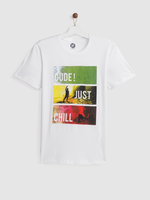 

YK Boys White Printed Round Neck T-shirt