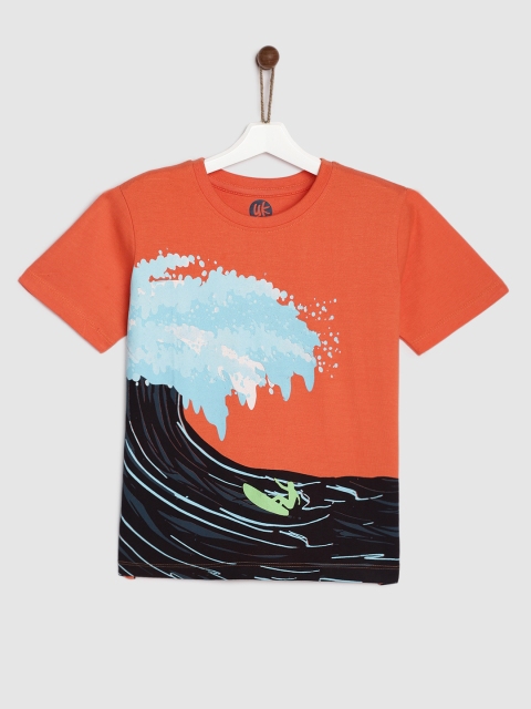 

YK Boys Orange & Blue Printed Round Neck T-shirt