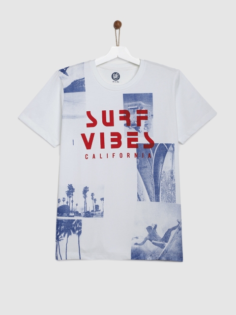 

YK Boys White & Blue Printed Round Neck T-shirt