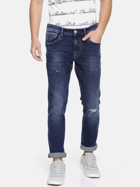 

U.S. Polo Assn. Denim Co. Men Blue Brandon Slim Tapered Fit Low Distressed Jeans