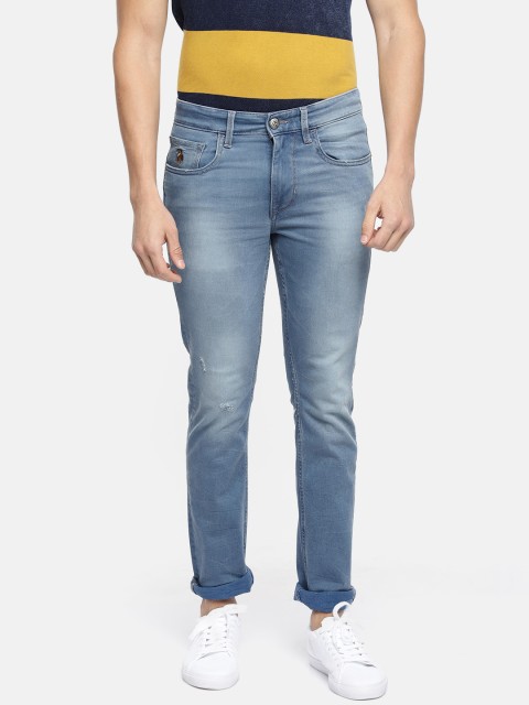 

U.S. Polo Assn. Denim Co. Men Blue Skinny Fit Mid-Rise Low Distress Stretchable Jeans