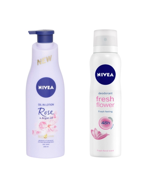 

Nivea Rose Argan Oil Lotion & Fresh Flower 48 h Deodorant Set, Lavender