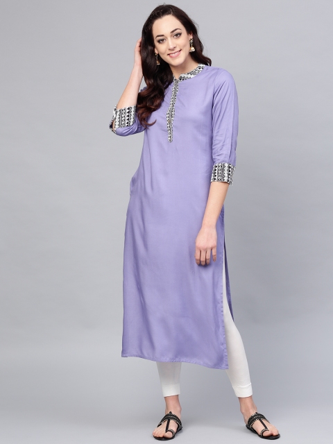 

ANAISA Women Lavender Solid Straight Kurta