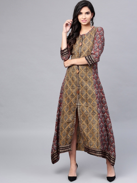 

ANAISA Women Olive Green Printed Maxi Dress