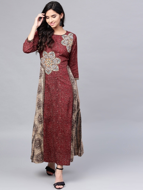 

ANAISA Women Maroon & Beige Printed Maxi Dress