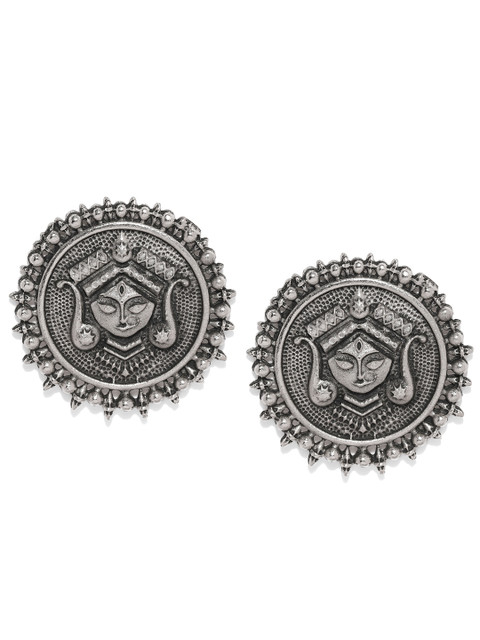 

Fida Silver-Toned Oxidised Circular Oversized Studs