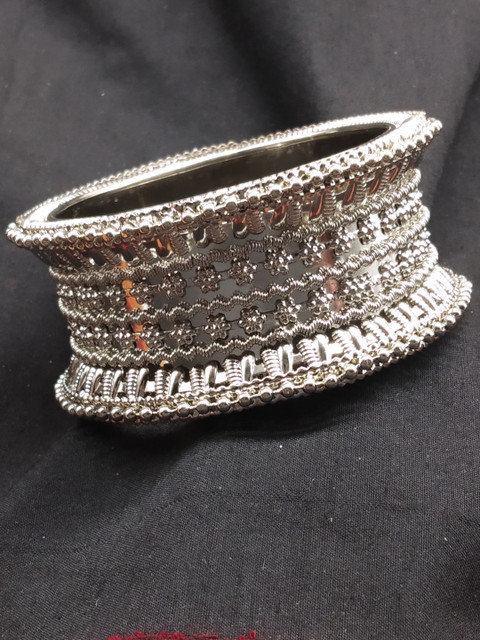 

Fida Silver Floral Fortune Embellished Kada