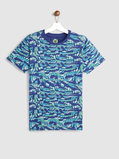 

YK Boys Blue & Green Printed Round Neck T-shirt
