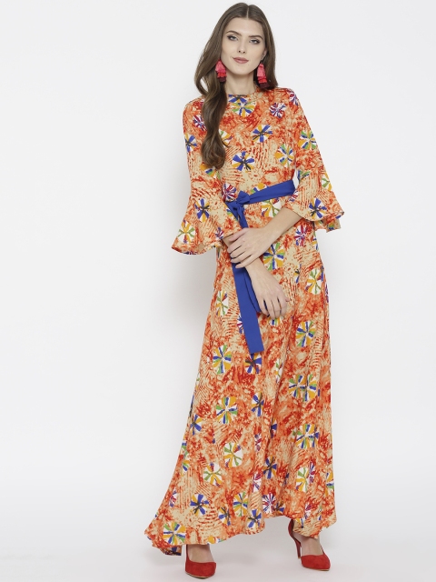 

Cottinfab Women Orange Printed Maxi Dress